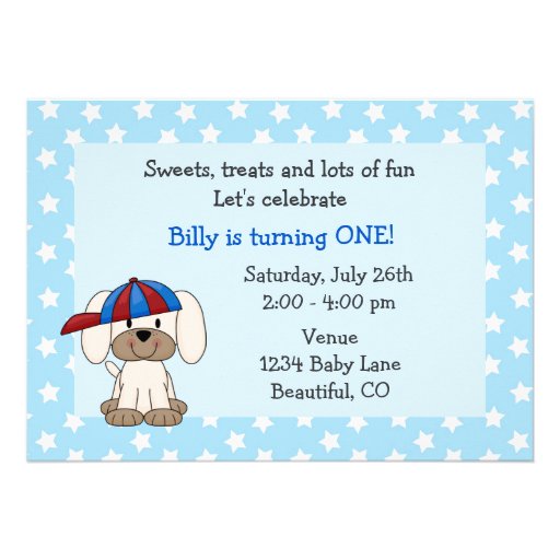 Cute Puppy 1st Birthday Invitation for Boys