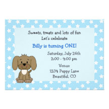 Cute Puppy 1st Birthday Invitation for Boys
