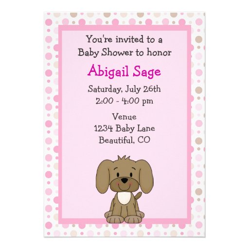 Cute Puppy Baby Girl Shower Invitation