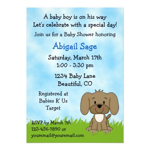 Cute Puppy Baby Shower Invitation for Boys