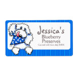 Cute Puppy Blue Stripe Jar Canning Product Label labels
