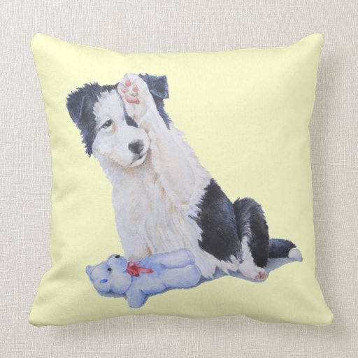 Cute puppy border collie and teddy dog art cushion pillows Zazzle