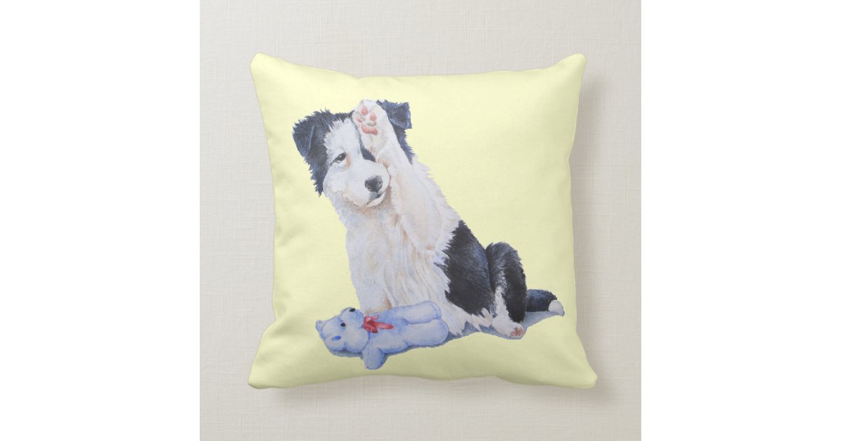 Cute puppy border collie and teddy dog art throw pillow Zazzle