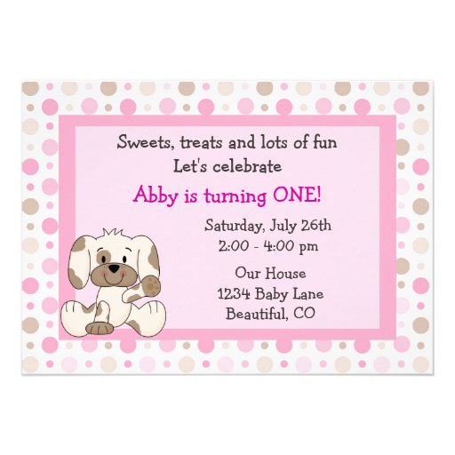 Cute Puppy Dog 1st Birthday Invitation for Girls