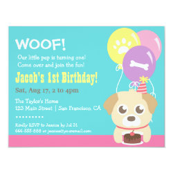 Cute Puppy Dog and Balloons Birthday Party 4.25" X 5.5" Invitation Card