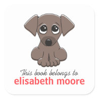 Cute puppy dog animal cartoon bookplate square sticker