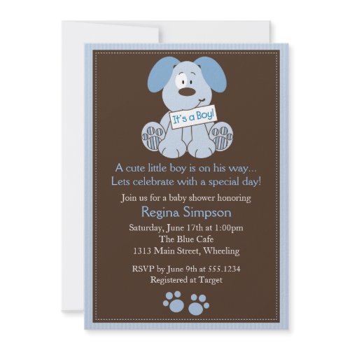 Cute Puppy Dog Baby Shower Invitation Blue invitation