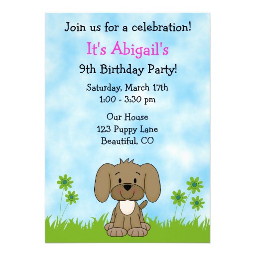 Cute Puppy Dog Birthday Invitation for Girls