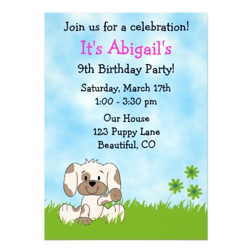 Cute Puppy Dog Birthday Invitation for Girls