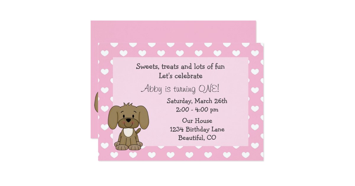 Cute Puppy Dog Girls 1st Birthday Invitation Zazzle