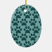 Cute Puppy Dog Paw Prints Blue Gray Dog Lovers Christmas Tree Ornament