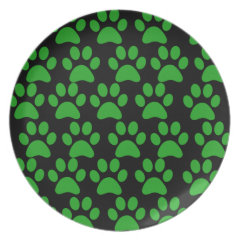 Cute Puppy Dog Paw Prints Green Black Dinner Plate