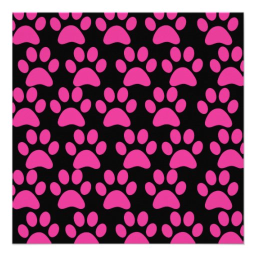 Cute Puppy Dog Paw Prints Hot Pink Black Invites