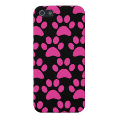 Cute Puppy Dog Paw Prints Hot Pink Black iPhone 5 Case