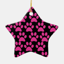 Cute Puppy Dog Paw Prints Hot Pink Black Christmas Tree Ornaments