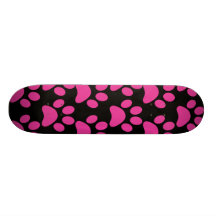 Cute Puppy Dog Paw Prints Hot Pink Black Skate Deck