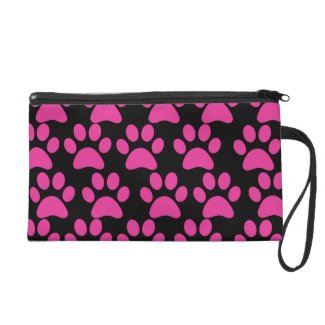 Cute Puppy Dog Paw Prints Hot Pink Black Wristlets