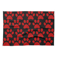 Cute Puppy Dog Paw Prints Red Black Hand Towels