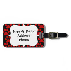 Cute Puppy Dog Paw Prints Red Black Tag For Luggage