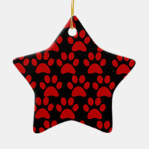 Cute Puppy Dog Paw Prints Red Black Christmas Ornament