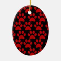 Cute Puppy Dog Paw Prints Red Black Ornaments