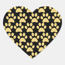 Cute Puppy Dog Paw Prints Tan Black Heart Stickers