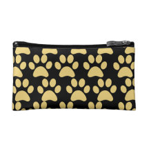 Cute Puppy Dog Paw Prints Tan Black Makeup Bags