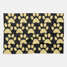 Cute Puppy Dog Paw Prints Tan Black Towels