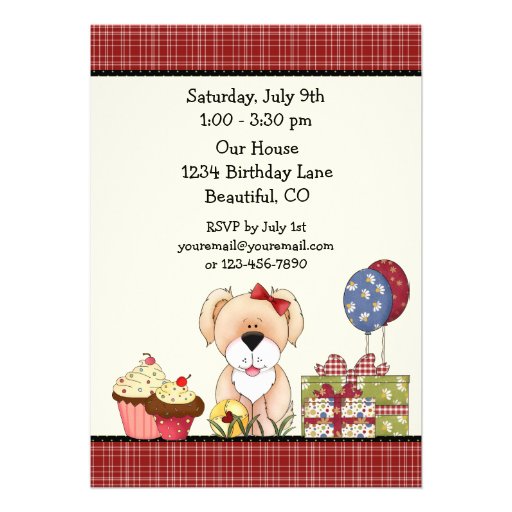 Cute Puppy Dog Picnic Birthday Invitation ~ Girls