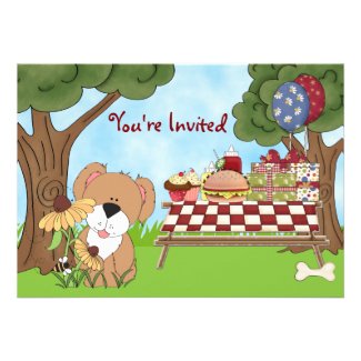 Cute Puppy Dog Picnic Birthday Invitation ~ Girls