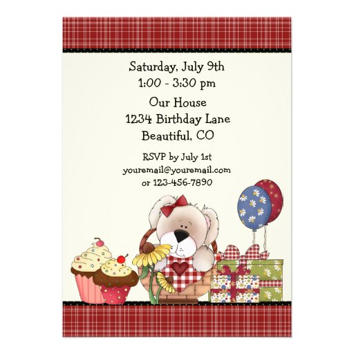 Cute Puppy Dog Picnic Birthday Invitation ~ Girls