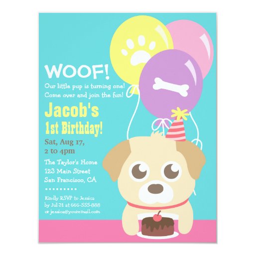 Cute Puppy Dog Themed Kids Birthday Party Card Zazzle