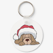 cute puppy in santa hat keychains