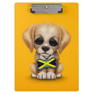 Cute Puppy with Jamaican Flag Dog Tag, yellow Clipboards