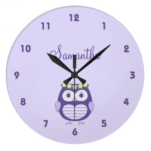 Cute Purple and Lavender Girly Owl Wall Clock