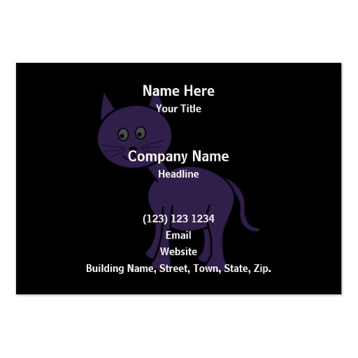Cute Purple Cat. Cat Cartoon on Black. Business Cards