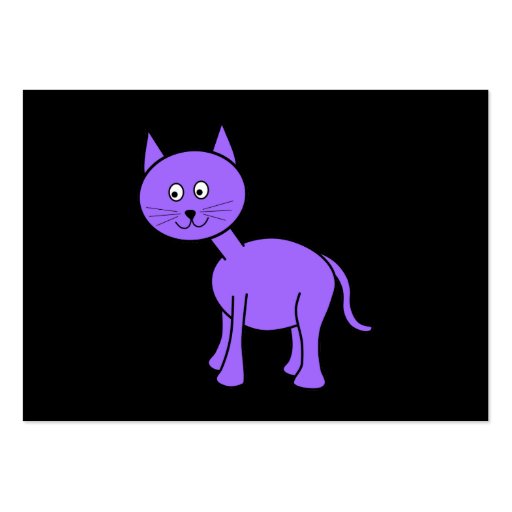 Cute Purple Cat. Cat Cartoon on Black. Business Cards (back side)