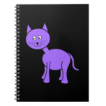 Cute Purple Cat. Cat Cartoon on Black. Spiral Note Books