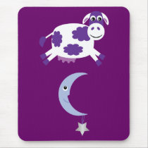 Cute Purple Cow Jumping Over The Moon Mousepad