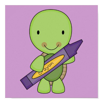 cute purple crayon turtle poster