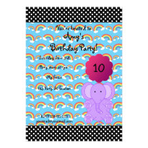 Cute purple elephant birthday invitation