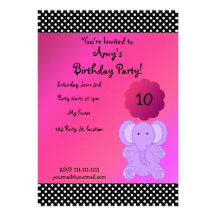 Cute purple elephant birthday invitation