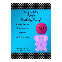Cute purple elephant birthday invitation