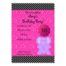 Cute purple elephant birthday invitation
