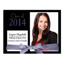 Cute Purple Glitter Ribbon Mod Photo Graduation Post Cards