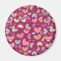 Cute Purple Gray Gold Pink Hearts & Blindfolds Fridge Magnet