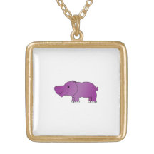 Cute purple hippo personalized necklace