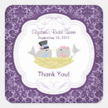 Cute Purple Love Birds Bridal Shower Square Square Stickers
