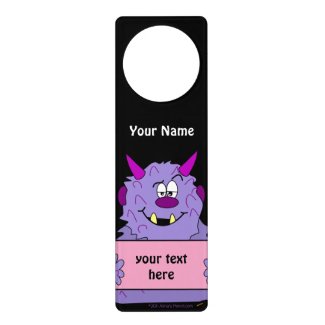 Cute Purple Monster Add Your Name Kids Door Sign Door Knob Hangers