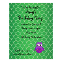 Cute purple owl custom invitation